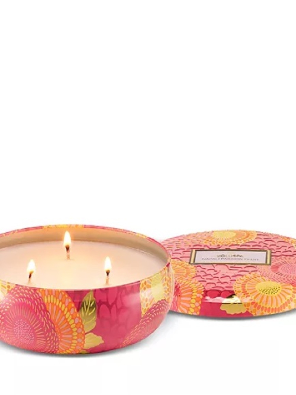 Voluspa Pink and Yellow Floral Decorative 3-Wick Tin Candle